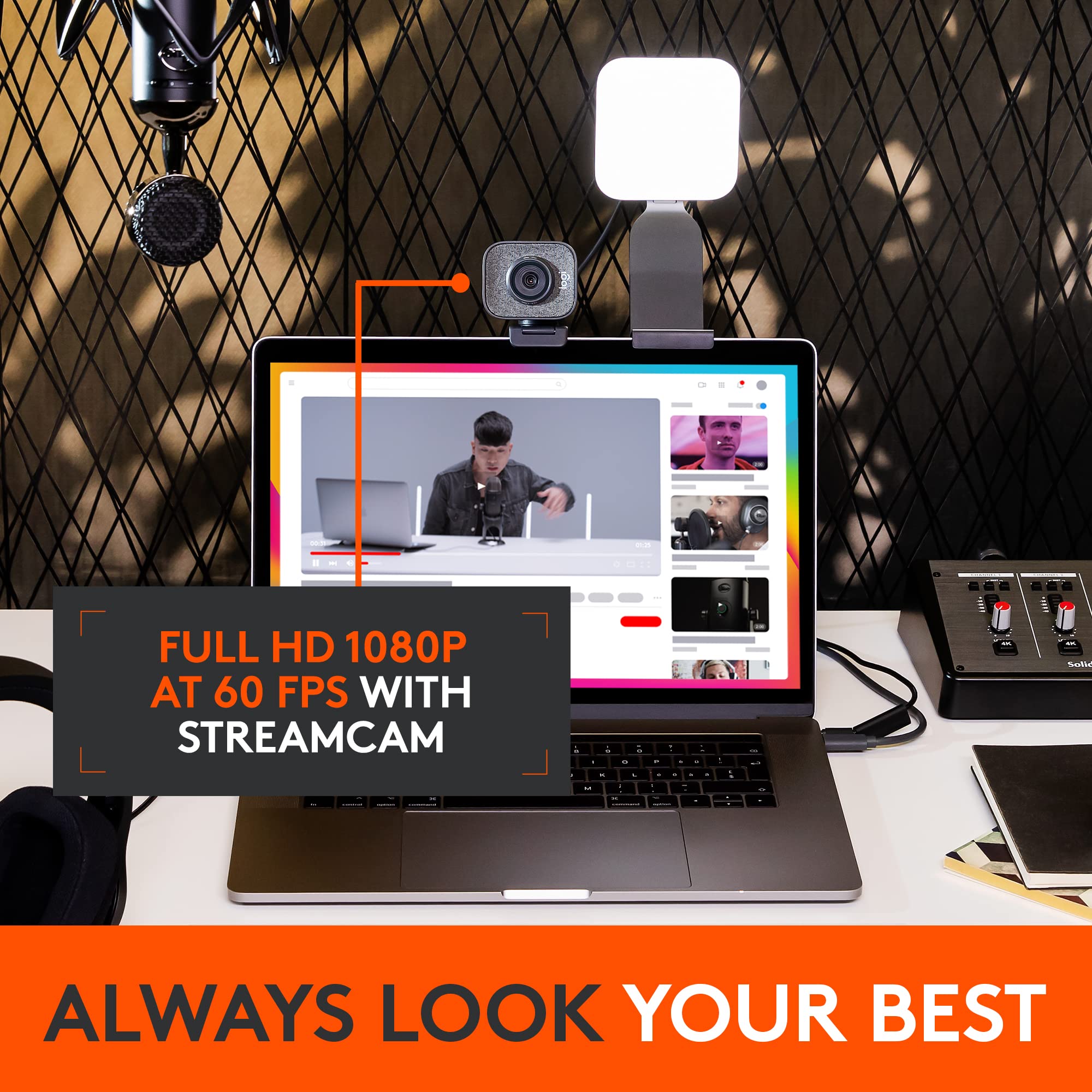 Logitech Litra Glow Premium LED Streaming Light with TrueSoft Technology & Logitech StreamCam - Graphite - Professional Lighting for Content Creators, Gamers, and Streamers - Perfect for YouTube, Twitch, and Home Office Setup