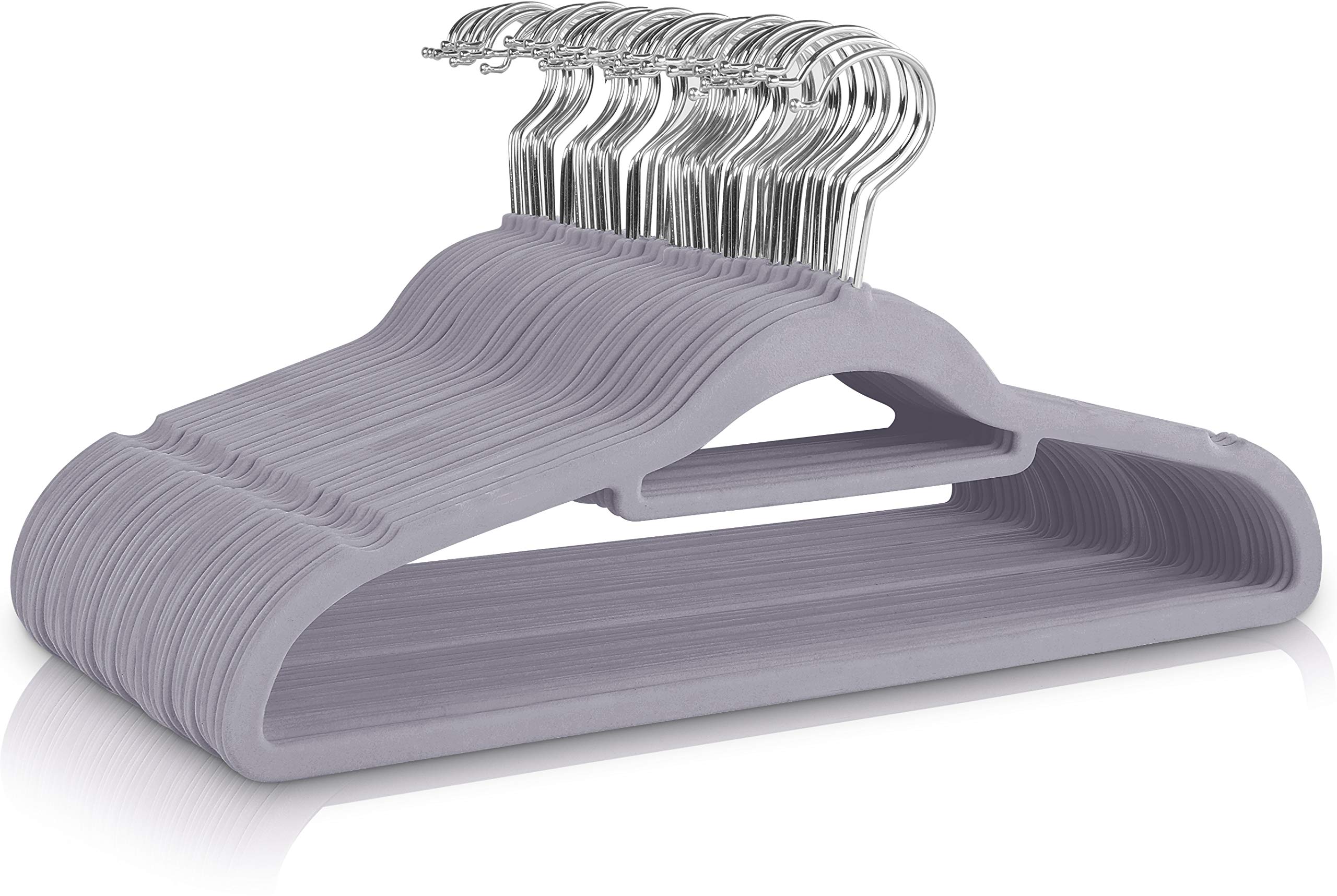 Utopia Home 50-Pack Premium Velvet Non-Slip Clothes Hangers with Tie Bar - 360° Rotatable Heavy Duty Coat Hangers (Grey) - Perfect for Closet Organization, Travel & Delicate Garment Care