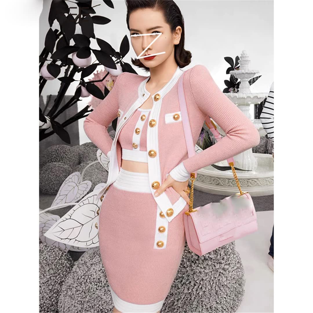 Elegant Women's Knit Vest Cardigan and Skirt Set - Black O-Neck Designer Outfit for Work, Office & Casual Wear | Fall Winter Fashion