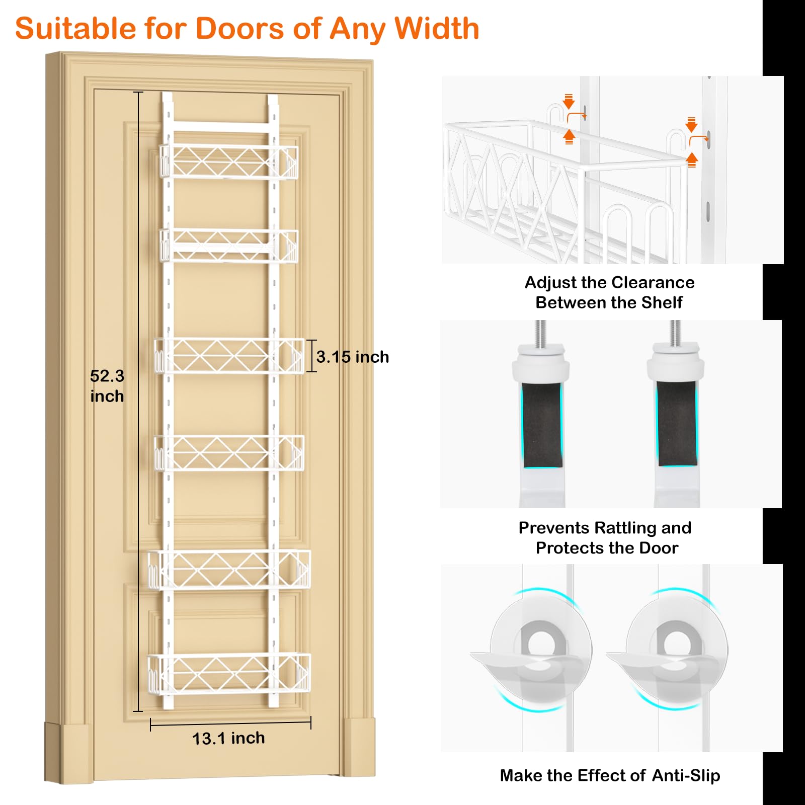 6-Tier Over the Door Pantry Organizer - Adjustable Hanging Spice Rack, 13.1