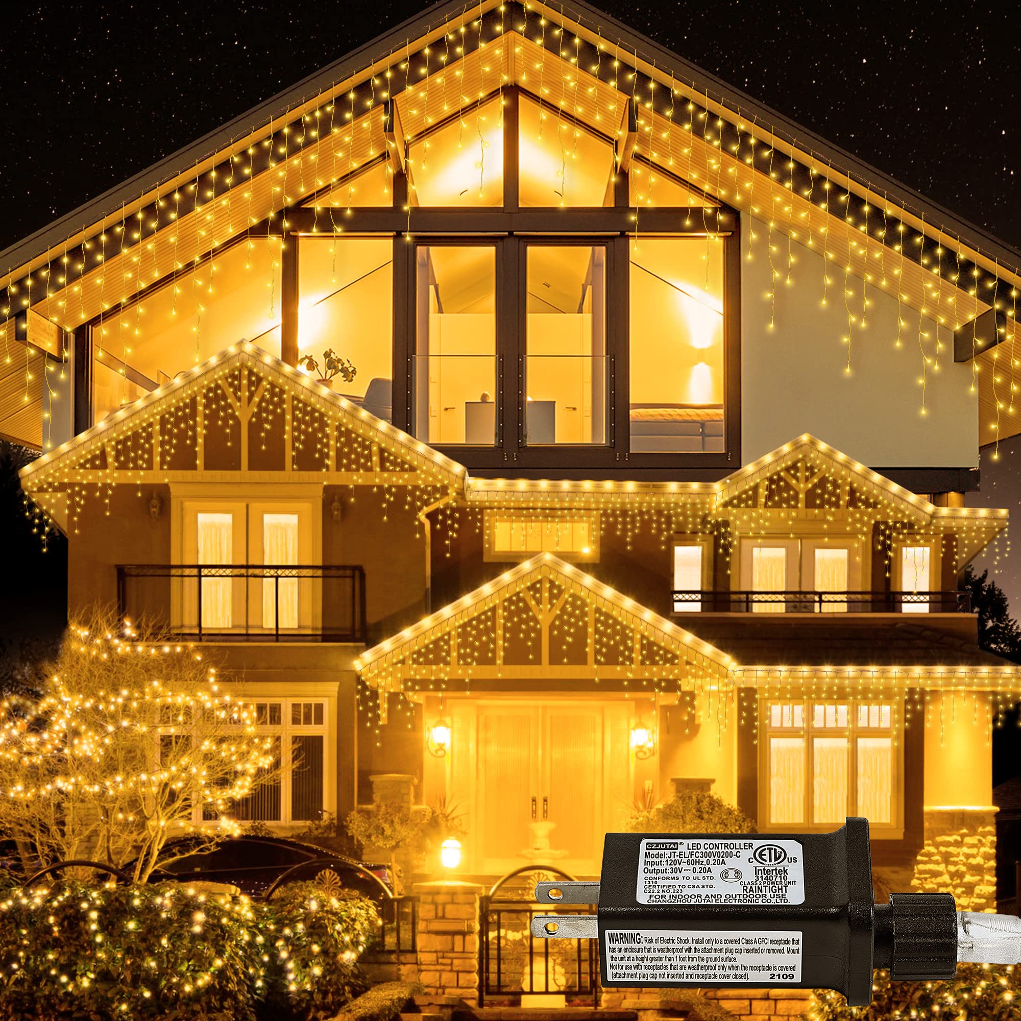 33FT 300 LED Icicle Christmas Lights - Outdoor Waterproof String Lights with 50 Warm White Drops for Holiday, Wedding & Indoor Decorations | Perfect for Roof, Tree, Window & Party Decor