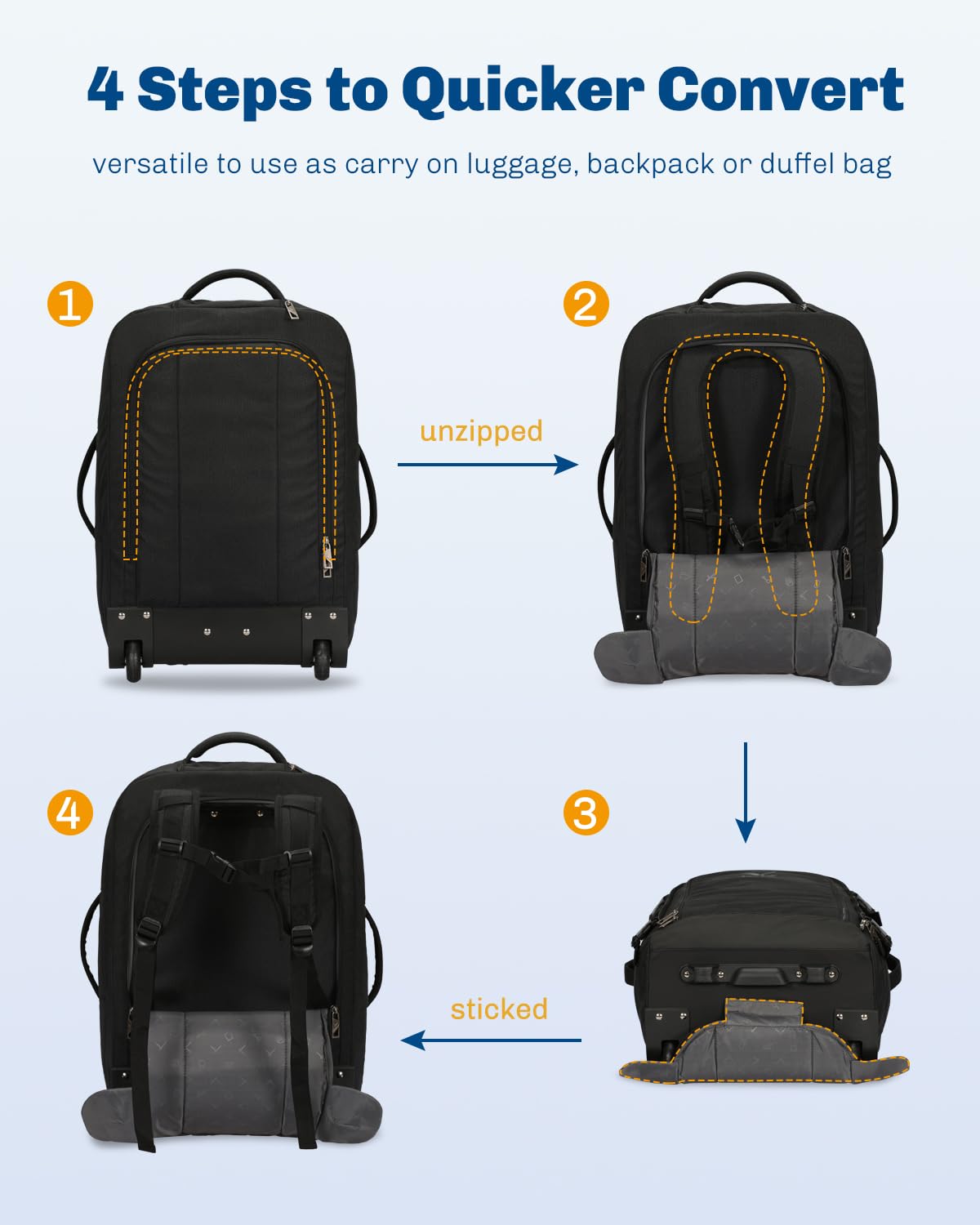 Hynes Eagle 22 Inch Rolling Backpack - 2 in 1 Wheeled Carry On Luggage for Air Travel, 63L Spinner Suitcase for Women & Men | Perfect for Business Trips, Weekend Getaways & International Travel