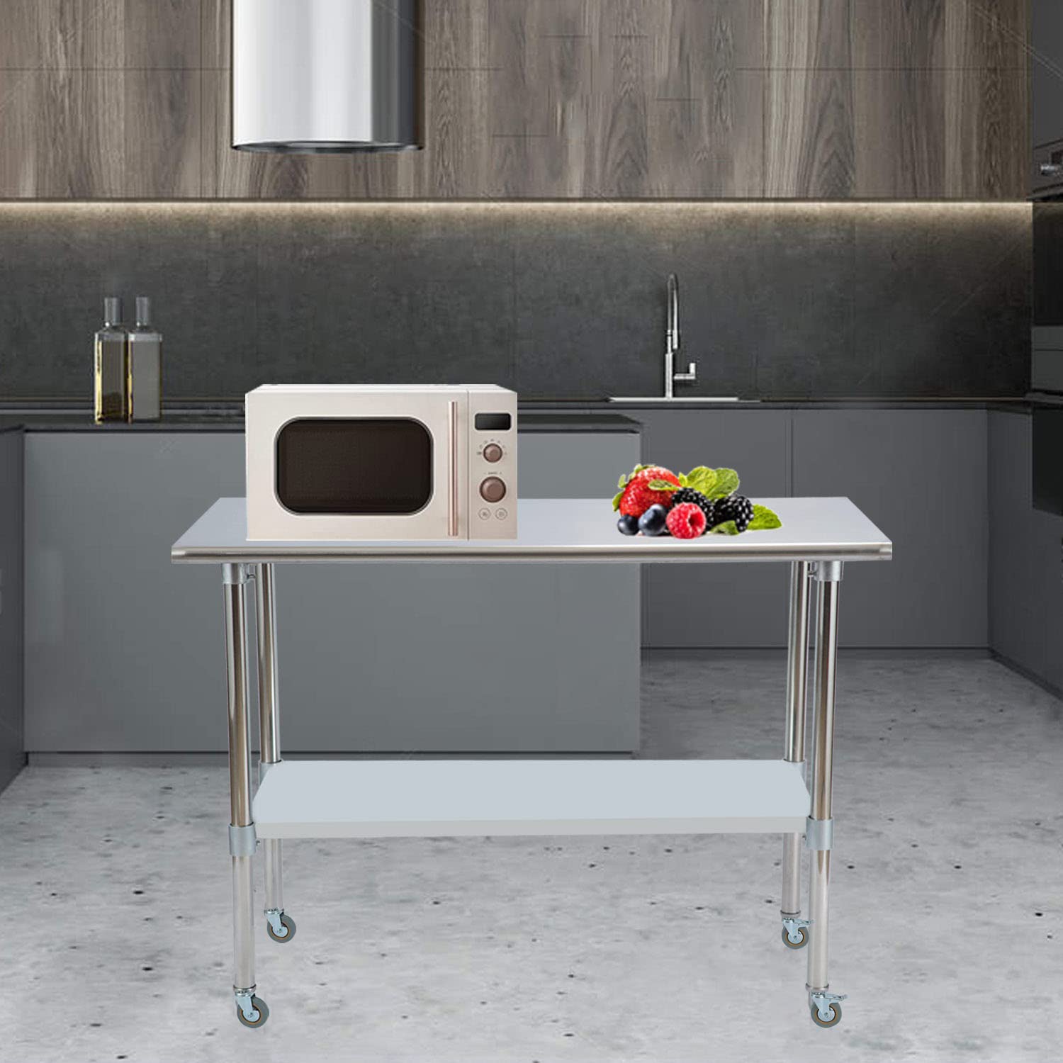 Stainless Steel Commercial Kitchen Work Table with Undershelf & Casters - 30