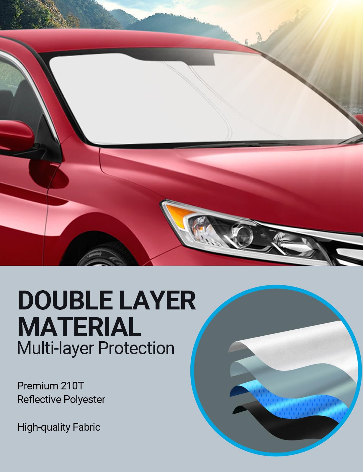 Proadsy 2025 Upgraded Foldable Car Windshield Sun Shade - Custom Fit for 2014-2017 Honda Accord Sedan (LX/Sport/EX/EX-L/Touring) | UV Protection & Heat Shield | Perfect for Summer Parking & Road Trips