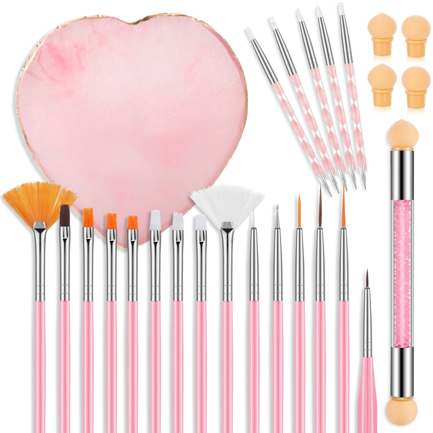 26 Pcs Professional Nail Art Brush Set with Mixing Palette - Double-Ended Dotting Pens, Nail Polish Tools for Salon & DIY Manicure - Perfect for Nail Art Designs, Gel Polish Application & Creative Nail Decorations