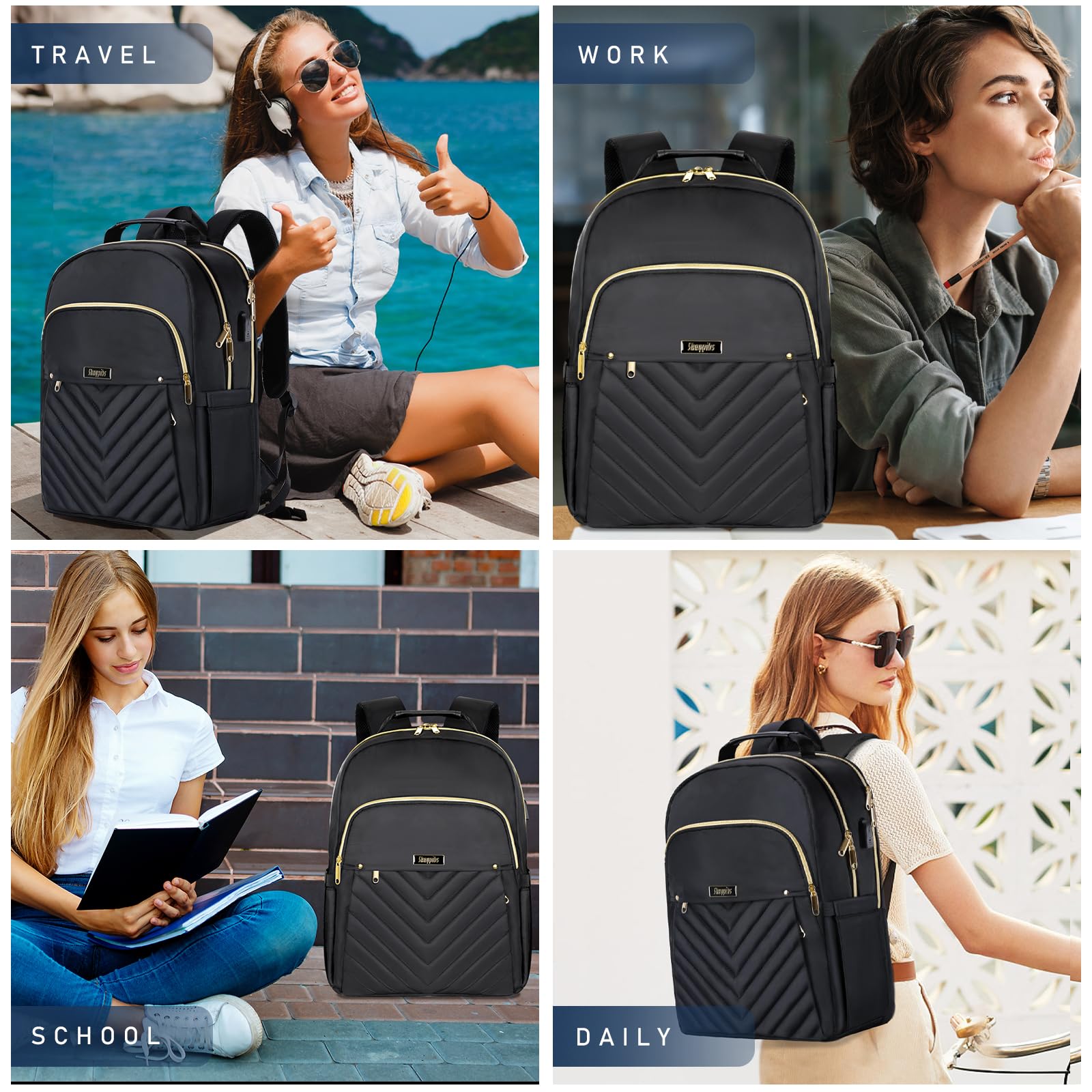 Stylish Black Backpack for Women & Girls - Durable School Backpack, College Book Bag, Daypack for High School & Travel - Perfect for Students, Commuters & Daily Use (Mochilas Escolares)