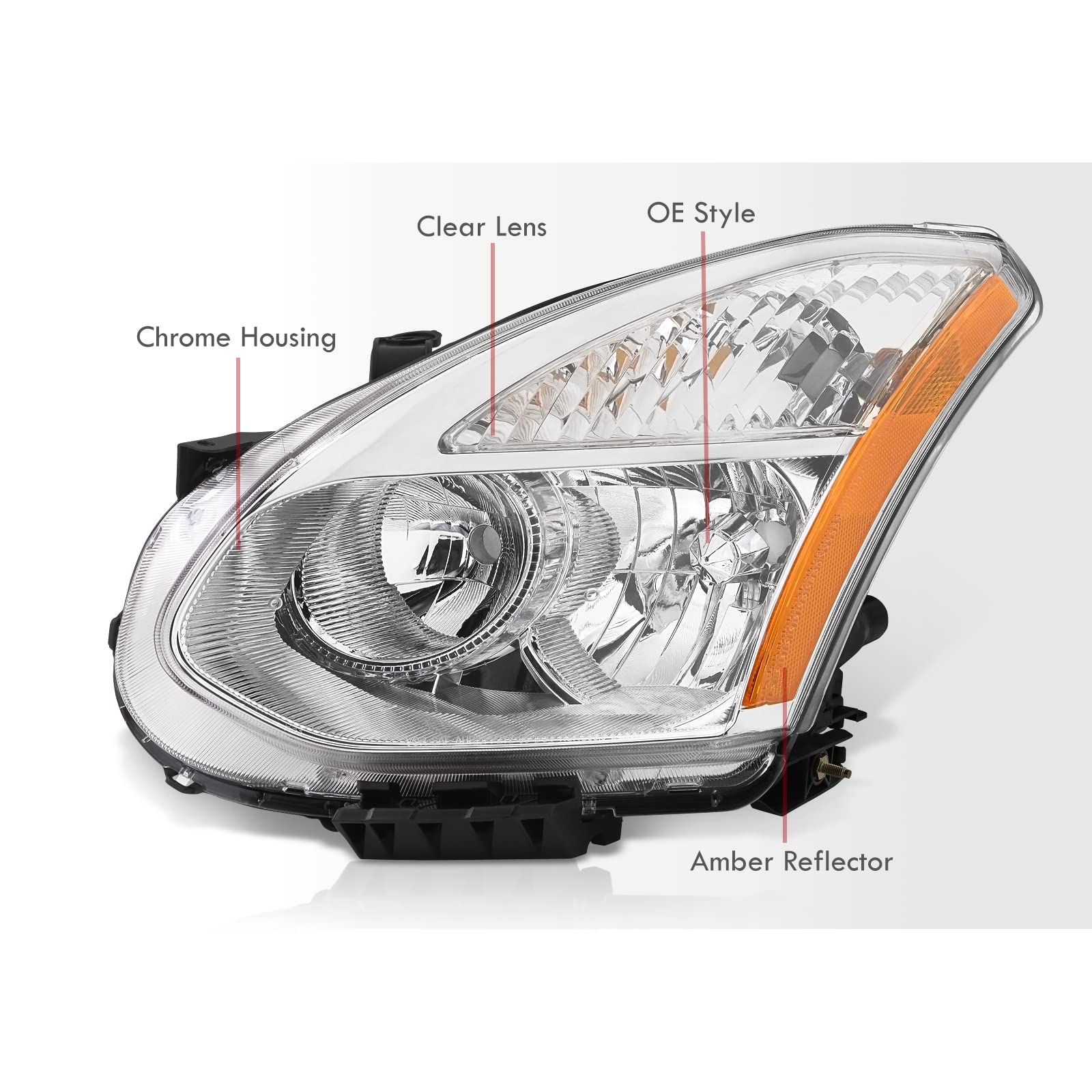 AJP Distributors Chrome Housing Clear Lens Amber Reflector Headlights & Headlamps - Compatible with Nissan Rogue 2008-2015 | Driving Lights, Bumper Lights & Signal Lamps Replacement Set for Enhanced Visibility & Safety on Night Roads
