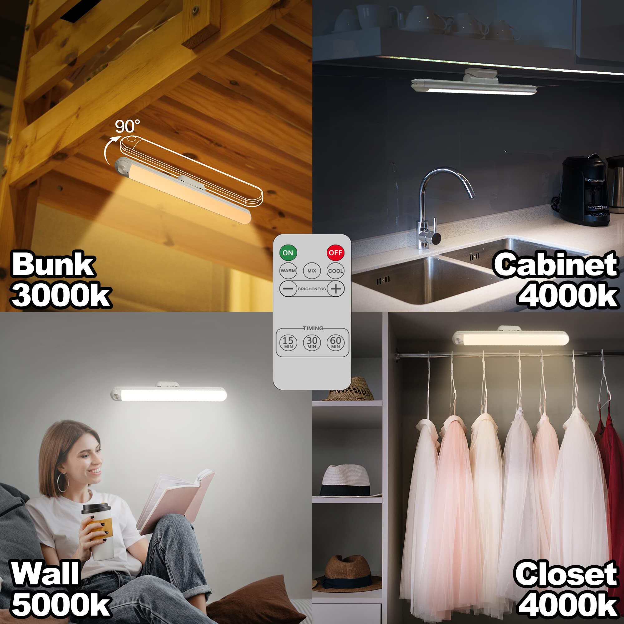 Rechargeable LED Touch Light Bar with Remote Control - Dimmable Stick-on Wall Mirror Lights for Makeup, Reading & Bunk Beds | 5W 2400mAh Battery Operated Headboard Lamp | Perfect for Bedroom, Vanity & Nighttime Use