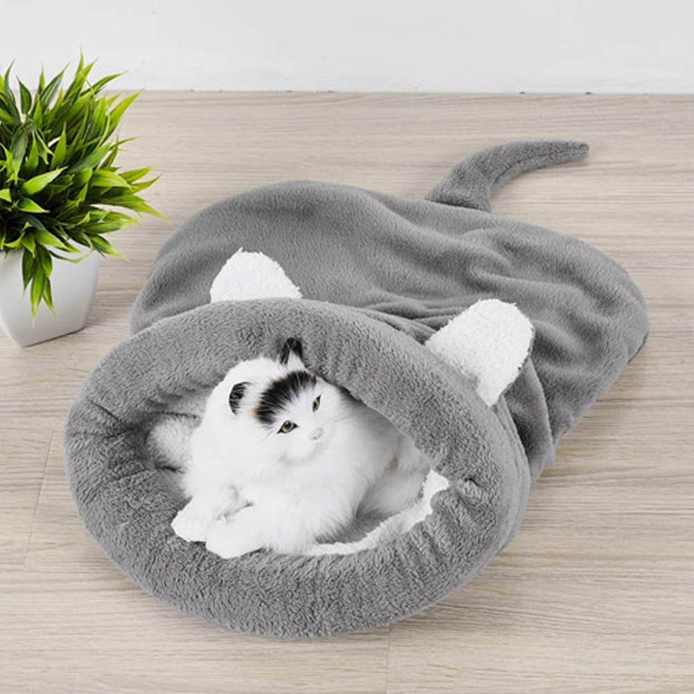 Jeanoko Plush Pet Bed - Self-Warming Cave for Dogs & Cats - Cozy Sleeping Bag for Home & Travel (Gray M)