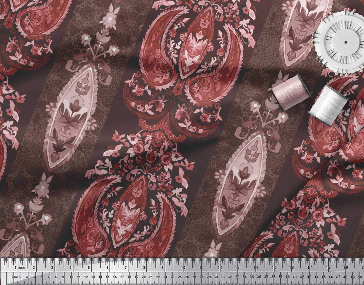 Soimoi Moss Georgette Brown Fabric by The Yard - 42 Inch Wide Stripe & Paisley Ethnic Print - Modern Chic Fashion Fabric for Dresses, Scarves & Home Decor