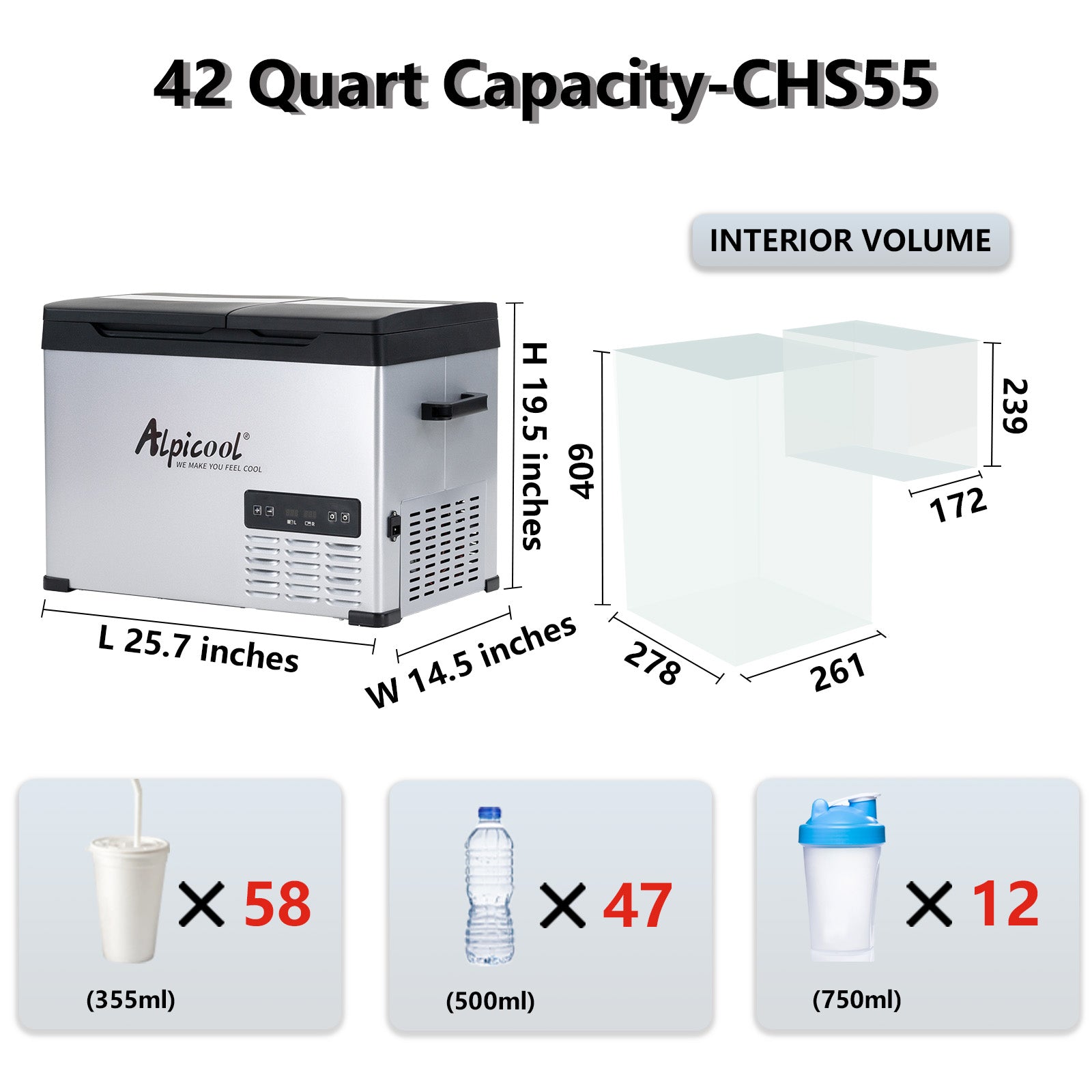 Alpicool CHS55 12V/24V Portable Car Refrigerator Freezer - Dual Zone Cooling for Camping, Road Trips & Outdoor Adventures