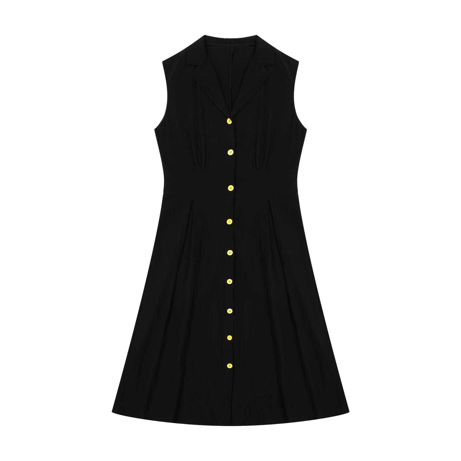 Rteyno Women's Pleated Long Sleeveless Dress - Empire Waist Button Down A-Line Cocktail Party Dress for Evening Events, Weddings & Special Occasions