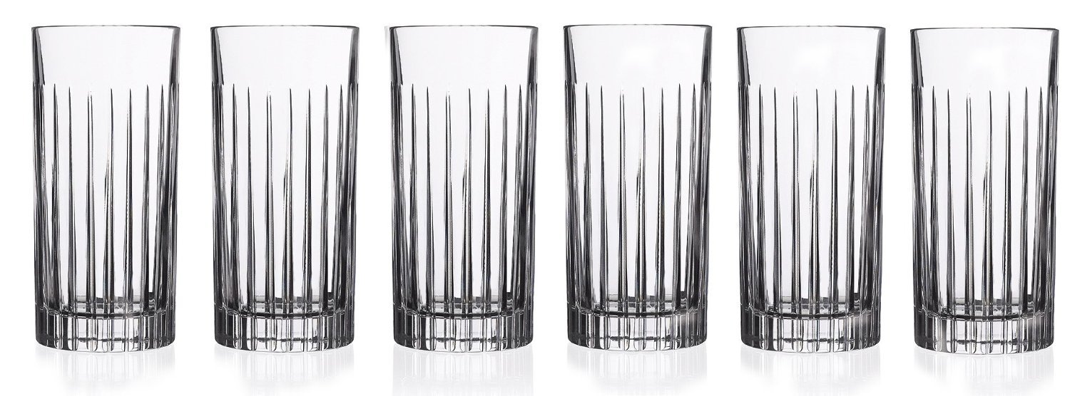 Lorren Home Trends RCR Timeless HighBall Tumbler Set of 6 - 16oz Glass Cups for Cocktails, Iced Coffee & Smoothies - Perfect for Parties, Bars & Home Entertaining
