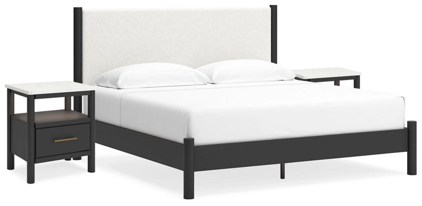Cadmori King Size Upholstered Panel Bed Frame with 2 Nightstands - Modern Bedroom Set for Luxurious Master Suite Decor