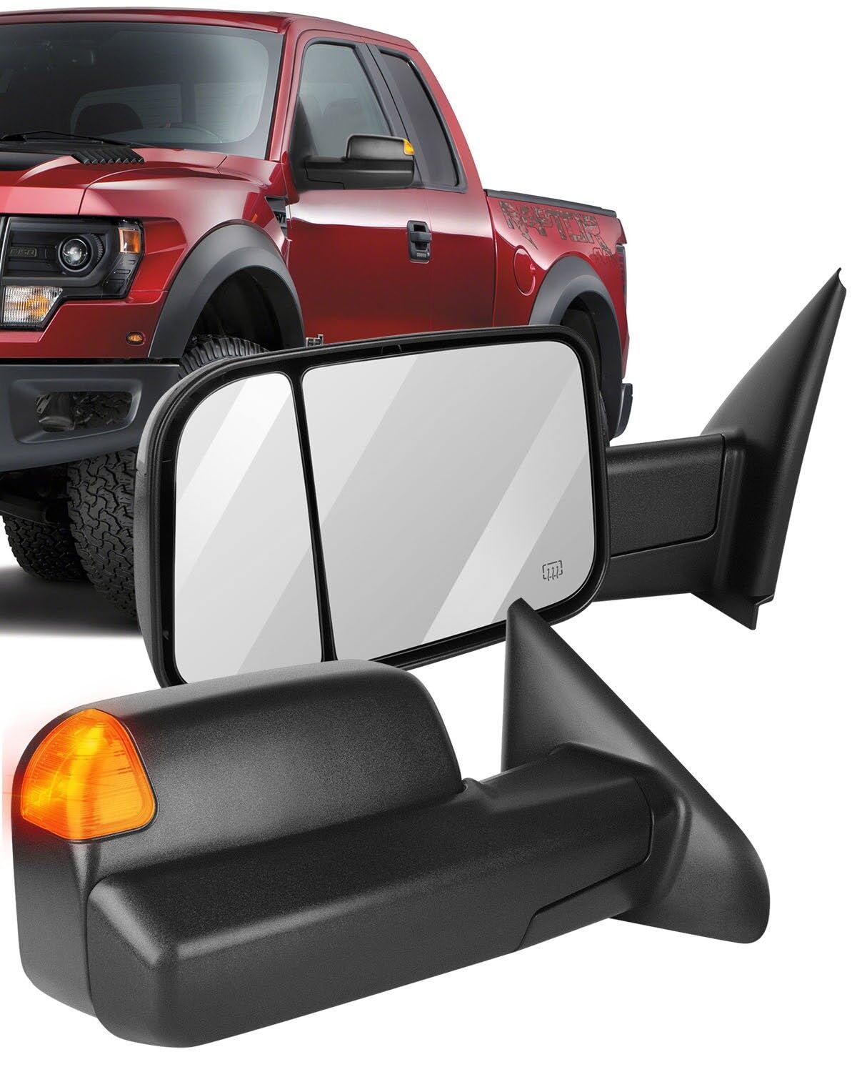 ECCPP Power Heated Towing Mirrors with Turn Signal - Replacement for Dodge Ram 1500/2500/3500 (2002-2008) - Manual Flip-Up Black Cover - Perfect for Towing Trailers & Heavy-Duty Hauling