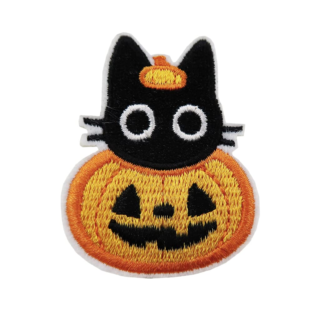 Halloween Pumpkin Black Cat Embroidered Iron On Patch - DIY Costume & Jacket Decoration for Halloween Parties & Cosplay
