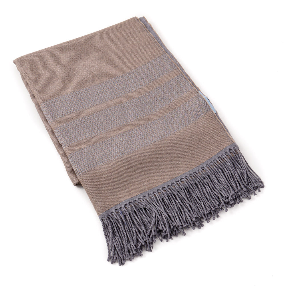 Battisti Tan and Gray Birdseye Wool Throw Blanket - Soft Warm Cozy Blanket for Couch, Bed, Sofa - Perfect for Winter, Fall, and Home Decor
