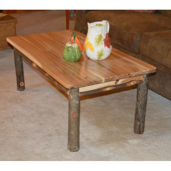 Solid Hickory Wood Coffee Table - Rustic Farmhouse Style Living Room Furniture for Home Decor & Relaxation