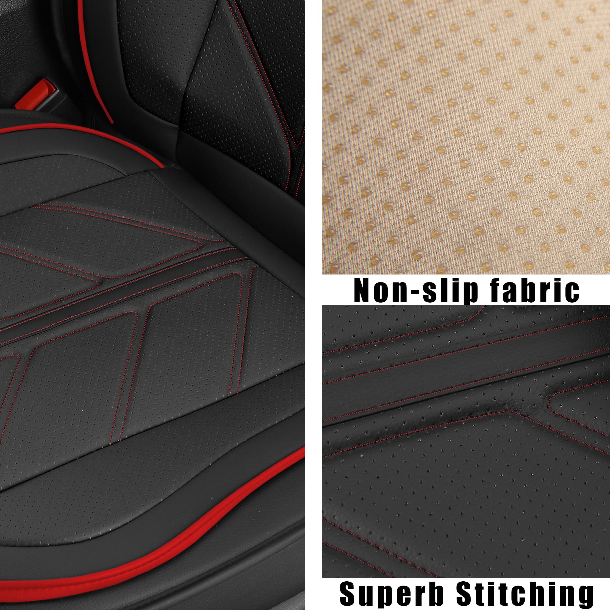 Premium Leather Seat Covers for Dodge Ram 1500/2500/3500 (2009-2024) - Custom Fit for Laramie, Big Horn & Limited Models - Crew Cab & Quad Cab Truck Accessories - Red Line Design - Durable Protection & Comfort Upgrade for Work & Road Trips