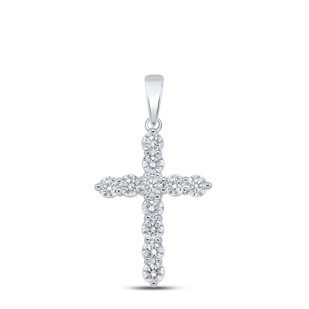 10K White Gold Round White Diamond Cross Pendant for Women - 1.5 CTTW Dazzlingrock Collection | Elegant Jewelry Gift for Christmas, Birthday & Special Occasions