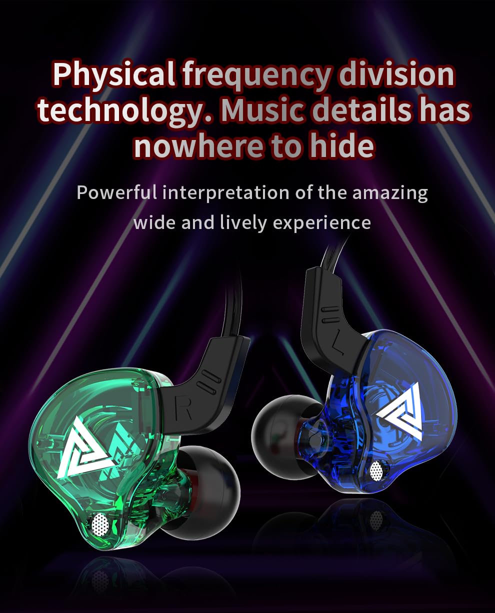 High-Fidelity Wired In-Ear Headphones with Microphone - IEM Earbuds, 3.5mm Jack, Deep Bass, Noise Isolation (Crystal Blue) - Perfect for Gaming, Music, Podcasts & Office Calls