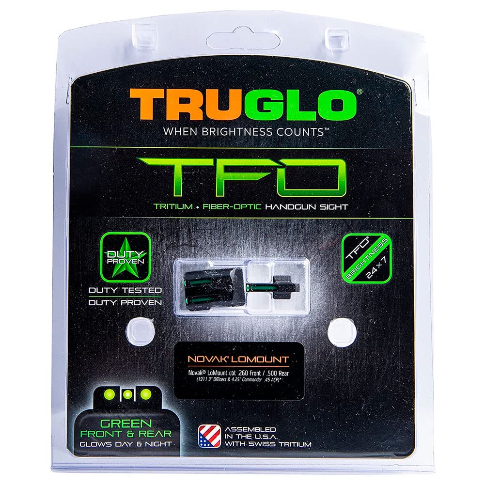 Truglo TFO Tritium & Fiber-Optic Handgun Sight Set - High Visibility Front & Rear Night Sights for 1911 Pistols | Durable Compact Design for Low Light & Tactical Shooting Scenarios