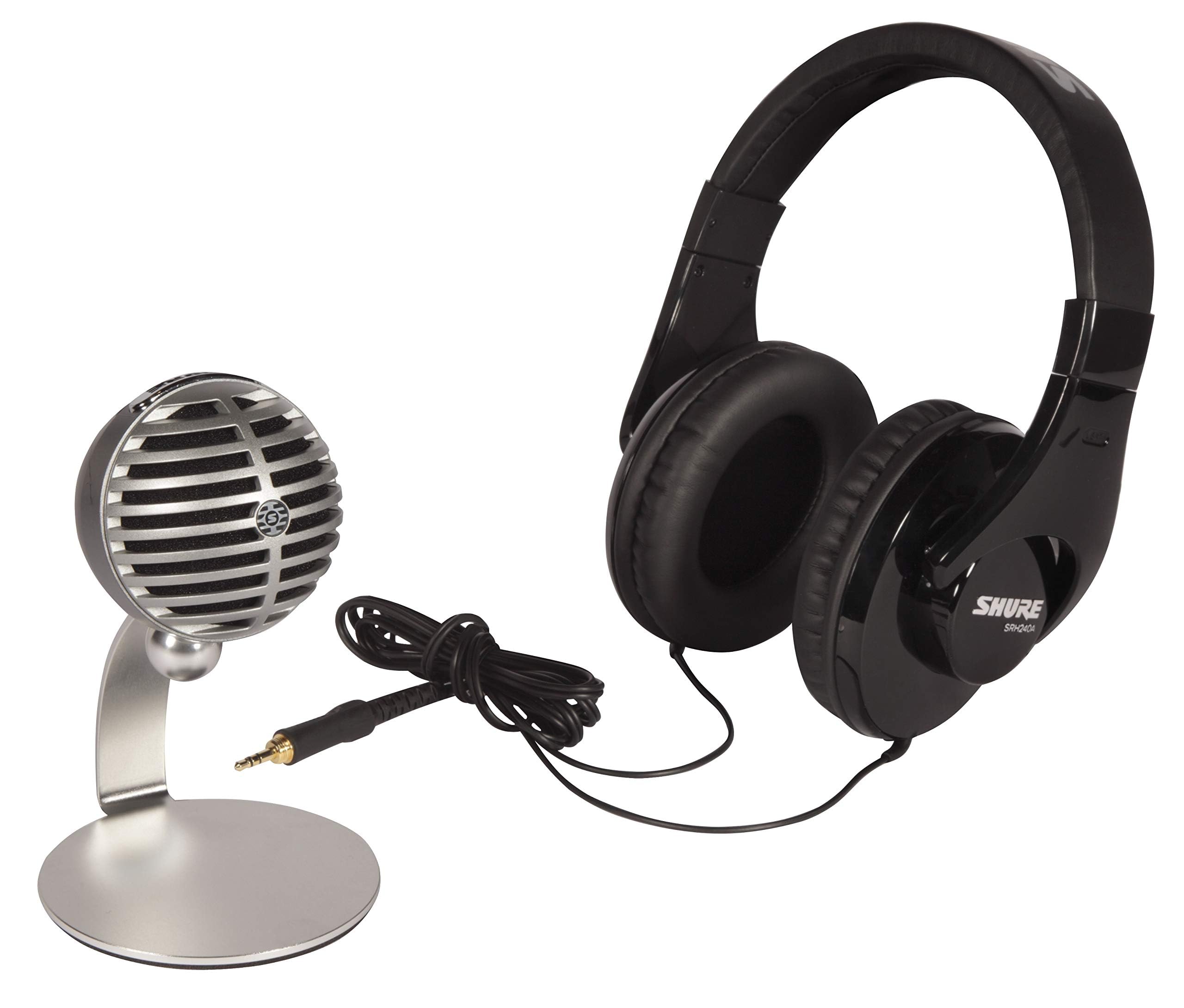 Shure MV5 & SRH240A Professional Mobile Recording Bundle - Studio-Quality USB Microphone & Over-Ear Headphones for Podcasting, Streaming, Voiceovers & Music Recording | Works with iPhone, Android & Computer