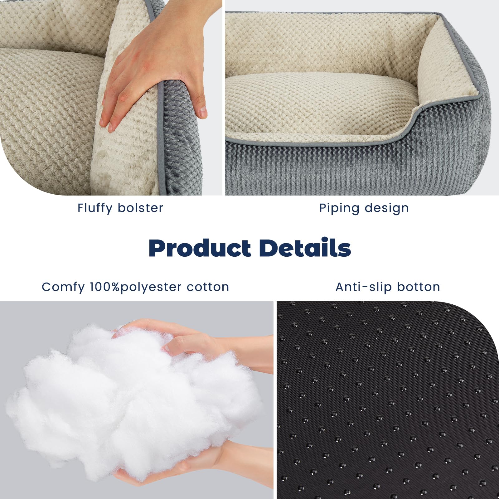 **Washable Small Dog Bed with Removable Cover - Soft Rectangle Pet Bed for Puppies & Indoor Cats - Non-Slip Bottom, Gray (20 Inch) - Perfect for Cuddling, Lounging & Home Comfort**