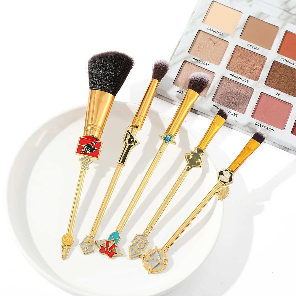 Anime Fairy Tail Makeup Brush Set - 5 Piece Cosplay Makeup Brushes with Metal Handle & Guild Logo | Perfect for Fairy Tail Fans, Cosplay, Anime Themed Makeup & Gift Giving