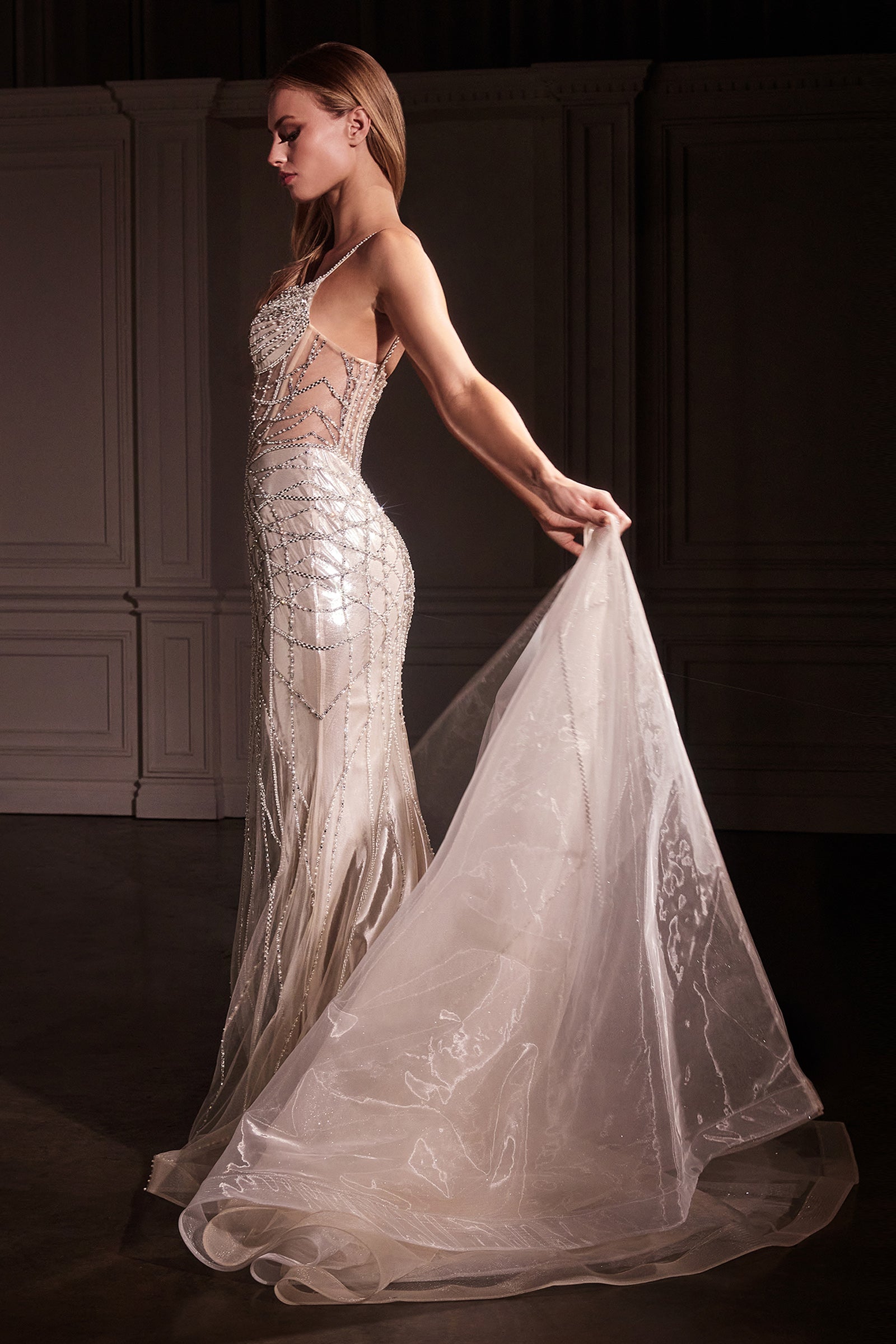 Elegant Cassiopeia Fit & Flare Crystal Embellished Gown with Detachable Overskirt - Perfect for Prom, Evening Gala & Black Tie Events