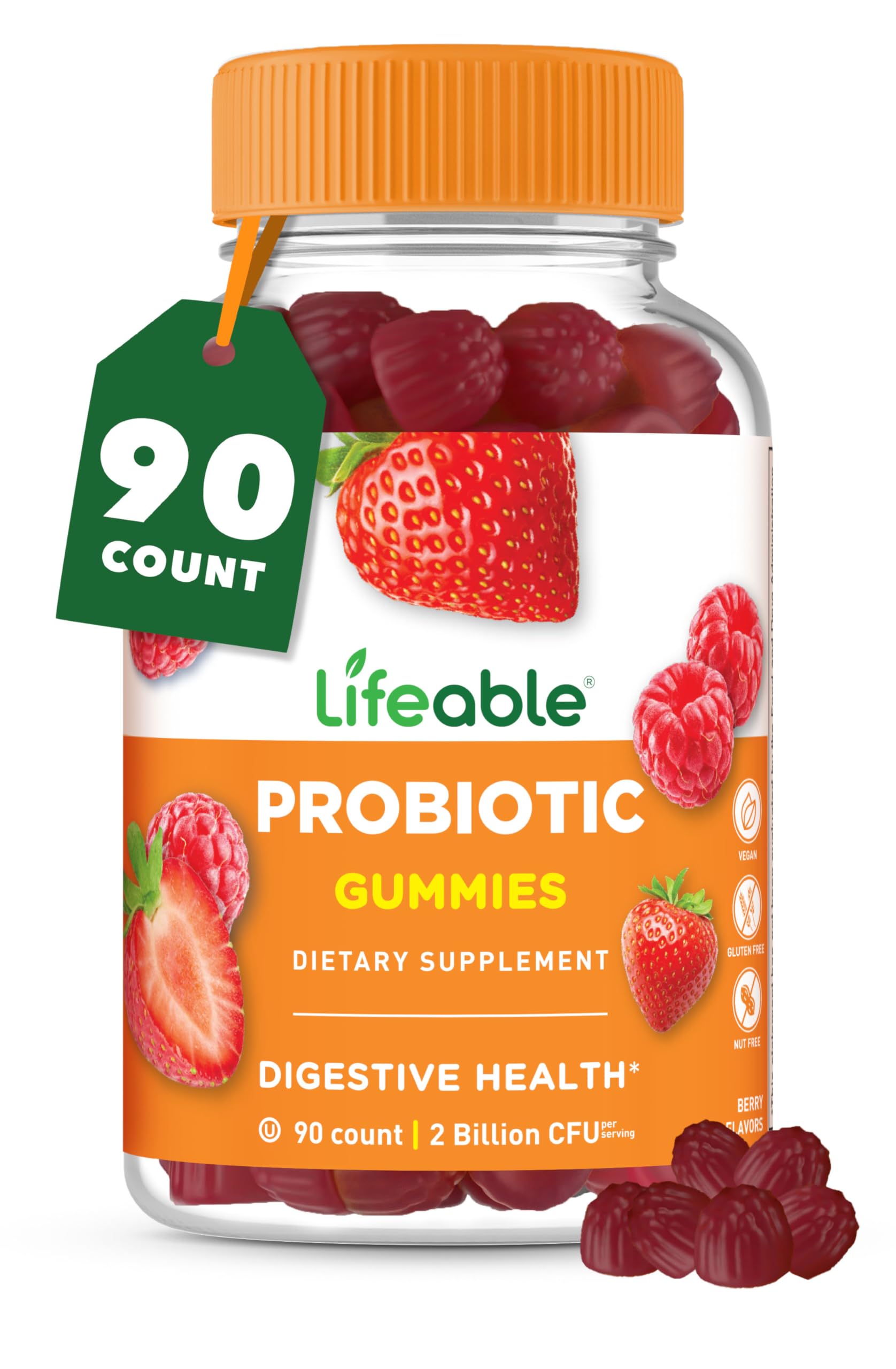 Lifeable Probiotics Gummies - 2 Billion CFU | Delicious Digestive & Immune Support Supplement for Women & Men | 90 Count | Gut Health Gummy Vitamins | Perfect for Daily Wellness Routine & Travel