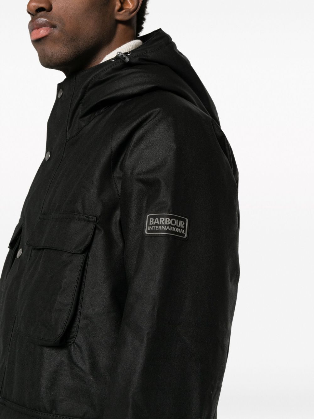 BARBOUR INTERNATIONAL Men's Black Waxed Cotton Motorcycle Jacket - Waterproof & Windproof for Outdoor Riding & Adventure