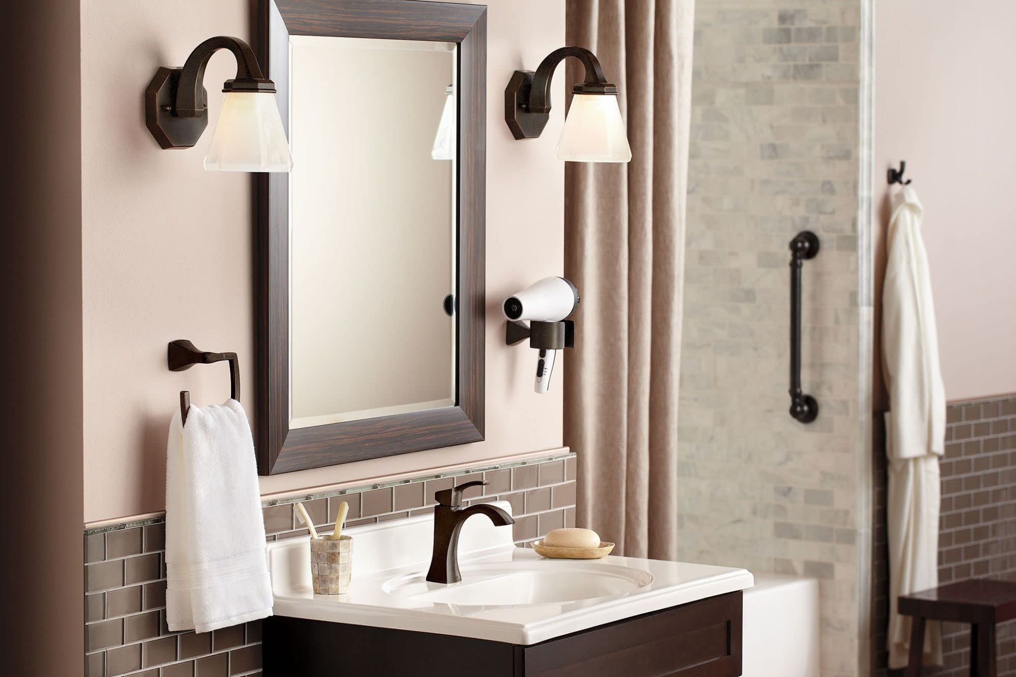 Moen YG5418ORB 18-Inch Stainless Steel Bathroom Grab Bar - Oil-Rubbed Bronze Finish - ADA Compliant Safety Handle for Shower, Bathtub & Toilet Accessibility (Wall Mounted)
