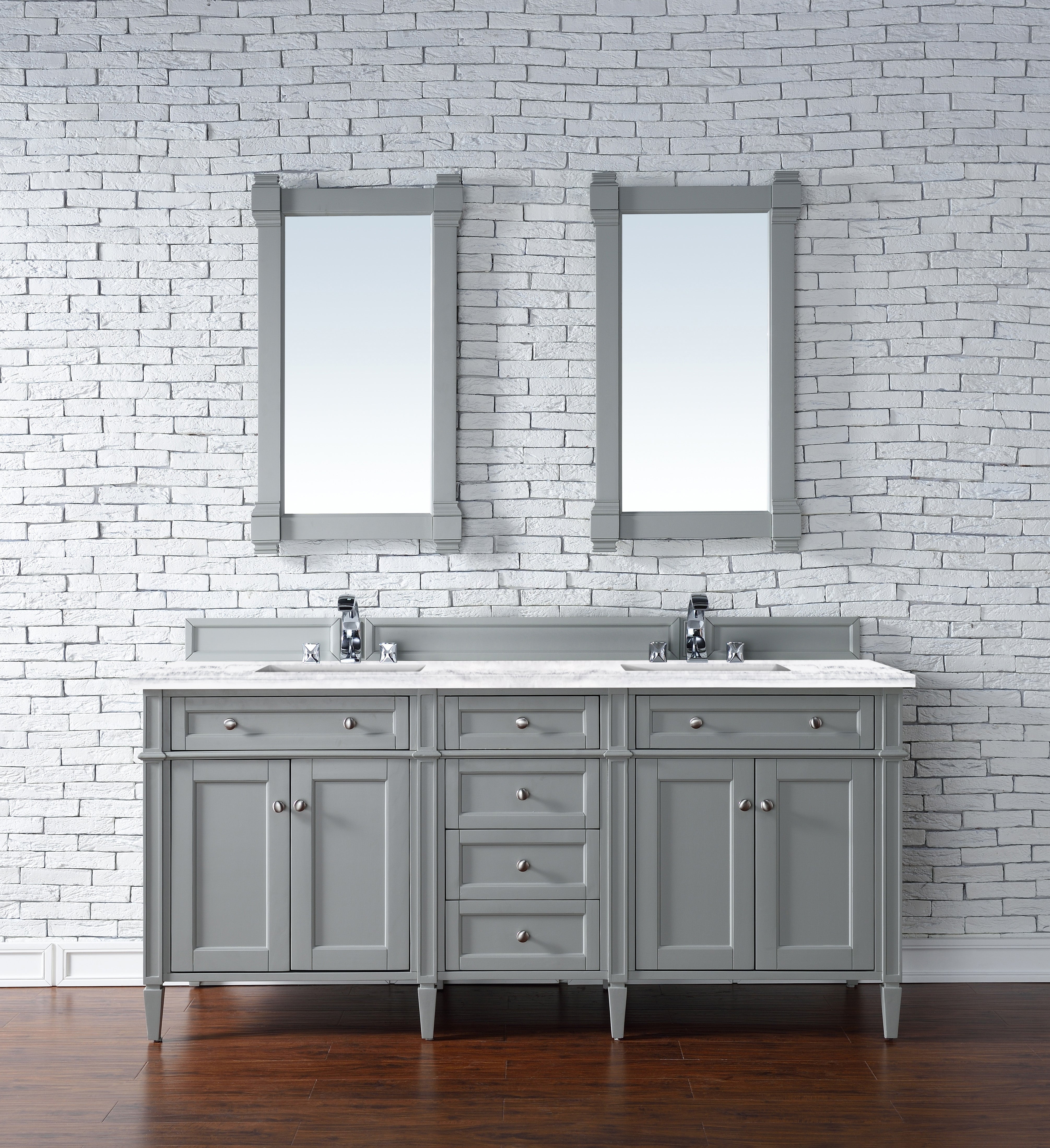 Brittany 72 Inch Urban Gray Double Bathroom Vanity with 3CM Arctic Fall Solid Surface Countertop - Perfect for Master Bathroom & Guest Bath Remodeling