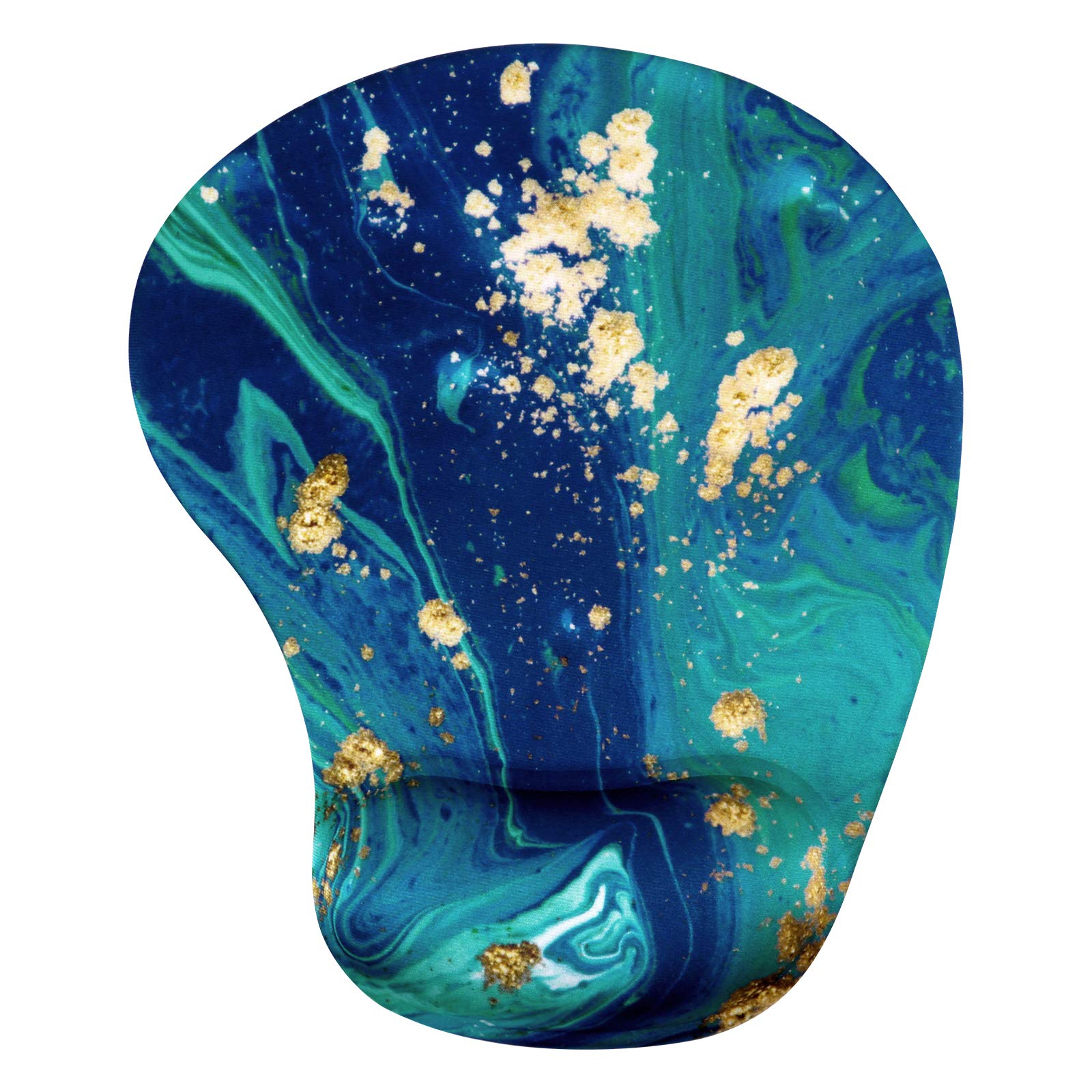 Ergonomic Mouse Pad with Gel Wrist Support - Pain Relief Wrist Rest Pad, Non-Slip PU Base & Lycra Cover - Comfortable for Office, Home, Laptop & PC Use - Blue Gold Marble Design for Workspace & Gaming Setup