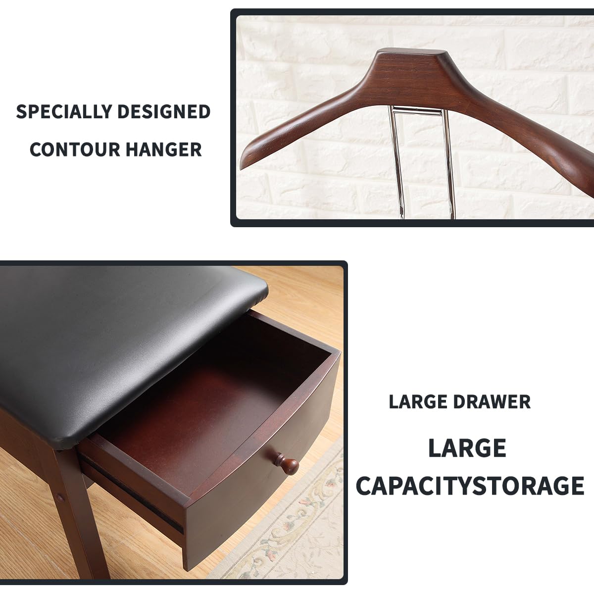 ZCXBHD Gentleman's Valet Chair - Wooden Suit Stand for Men & Women with Drawer & Trouser Bar - Entryway, Office & Living Room Clothes Valet Organizer - Perfect for Suit Storage & Wardrobe Organization