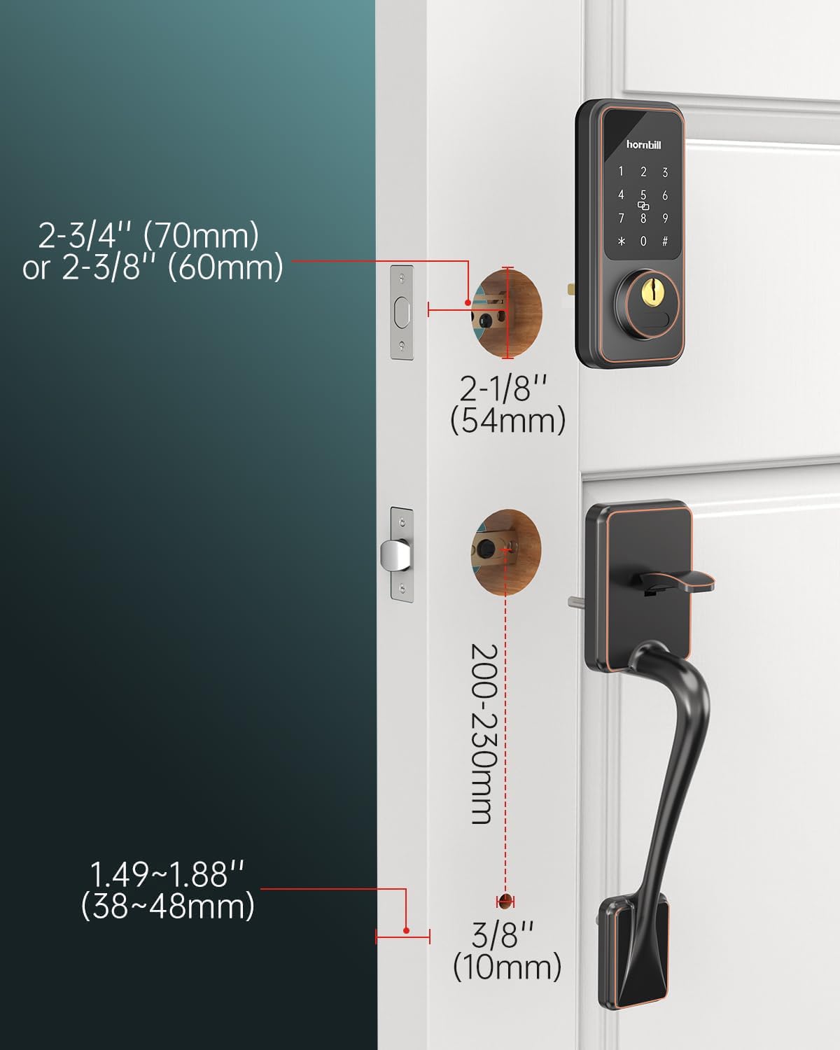 Keyless Entry Door Lock Set - Hornbill Smart Deadbolt with Handle, Bluetooth/APP Control, Auto Lock, Keyfobs & Keys, Oil Rubbed Bronze - Secure Front Door for Homes & Apartments