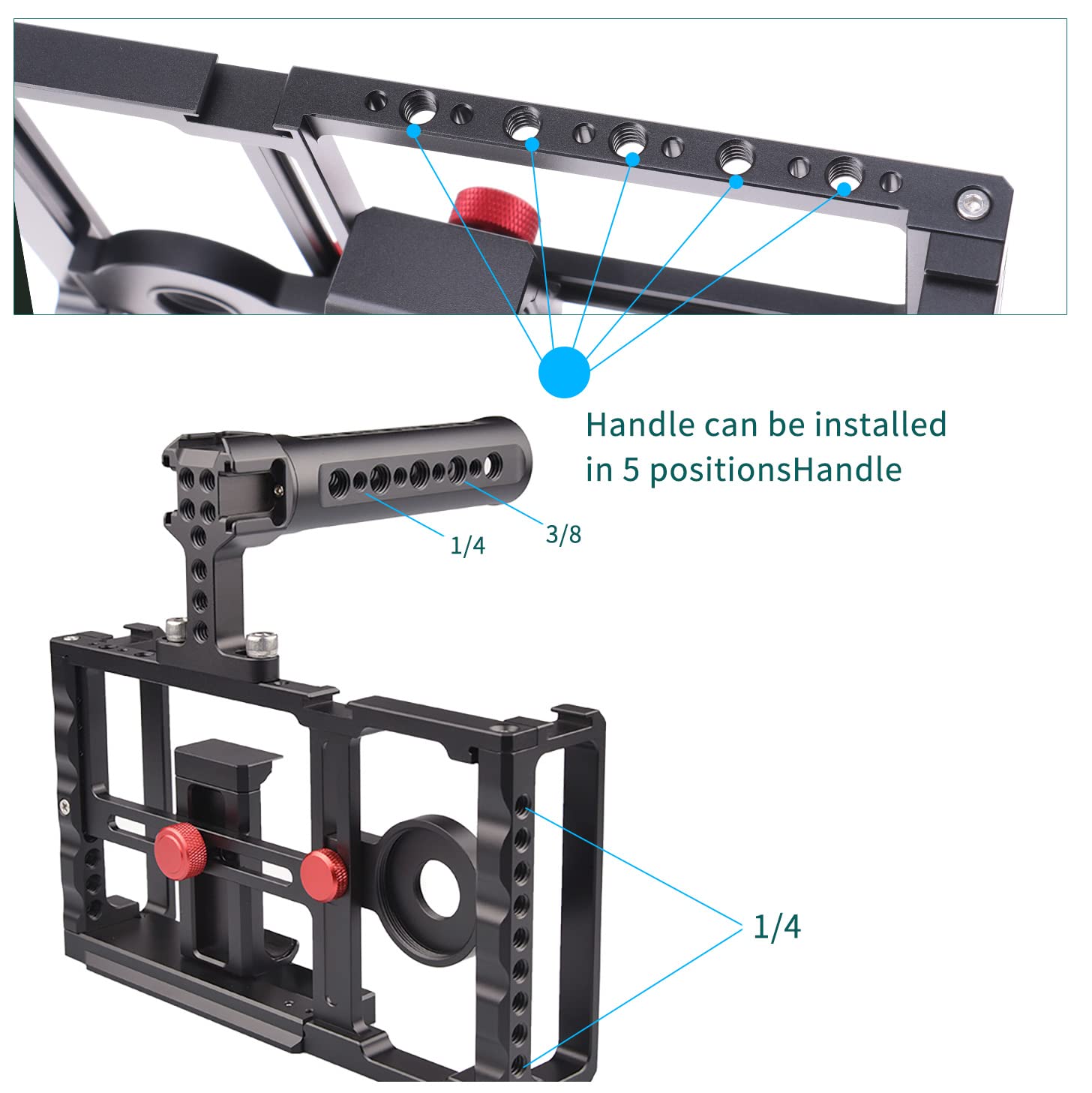 Foto4easy Smartphone Video Rig - Aluminum Top Handle Phone Stabilizer with Cold Shoe Mount for iPhone 13/12 Pro Max - Black | Perfect for Vlogging, Live Streaming & Mobile Filmmaking