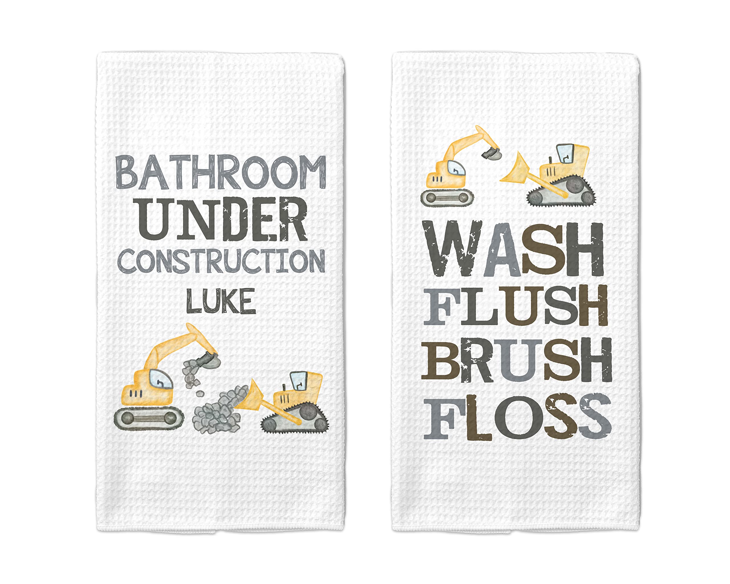 Personalized Waffle Weave Kids Bath Towel Set of 2 | Soft Construction Themed Bathroom Towels for Boys & Girls | Kids Bathroom Decor & Home Essentials | Perfect for Bath Time, Pool, and Beach Use