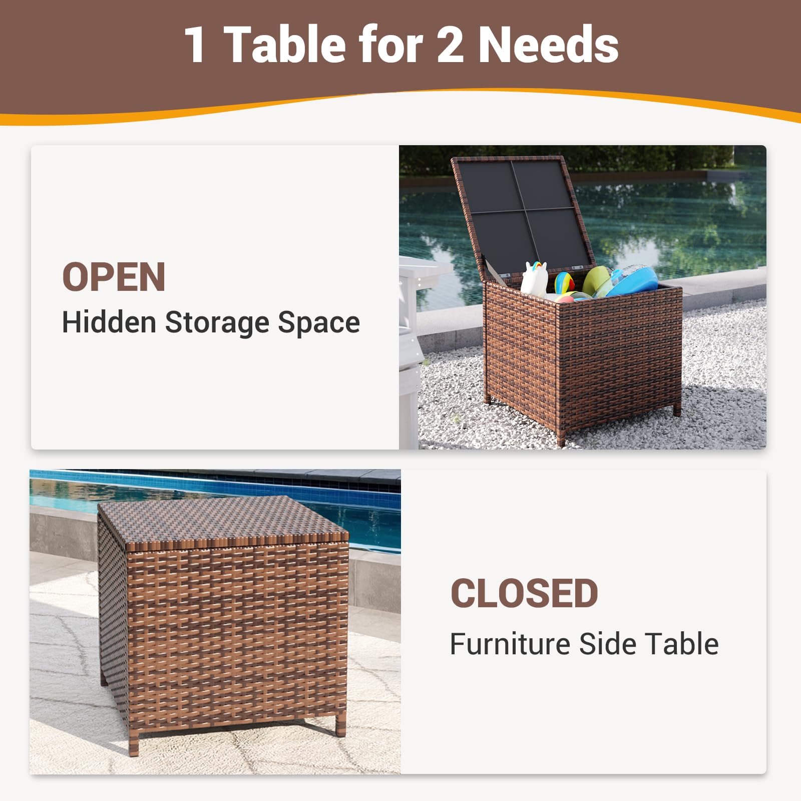 UDPATIO 2-Piece Outdoor Wicker Side Table Set with Storage - Rattan End Tables & Resin Square Coffee Tables for Patio, Backyard, Pool - Perfect for Furniture Covers, Toys, Gardening Tools (Brown) - Ideal for Outdoor Entertaining, Relaxation & Storage Solutions