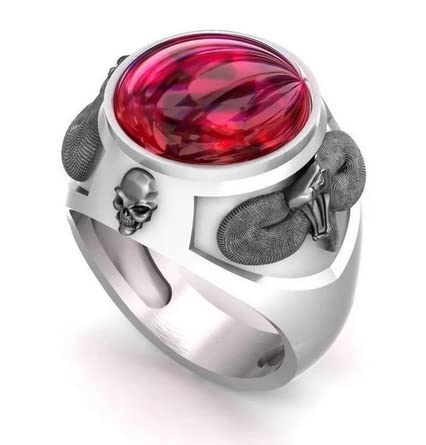 White Gold Snake Ring for Men with Diamonds & Rubies - Elegant Snake Jewelry, Unique Engagement Ring, Perfect Gift for Him - Ideal for Weddings, Anniversaries & Special Occasions