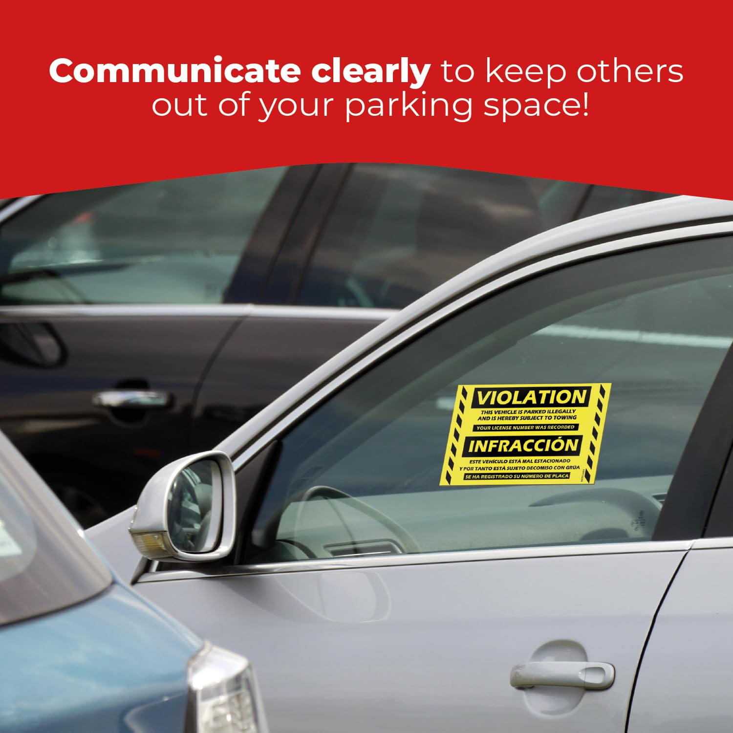 100 Hard-to-Remove No Parking Violation Stickers - Super Sticky Warning Tow Stickers 8x5 Inch (Yellow Bilingual) - Perfect for Parking Enforcement, Private Property Warnings & Illegal Parking Deterrent