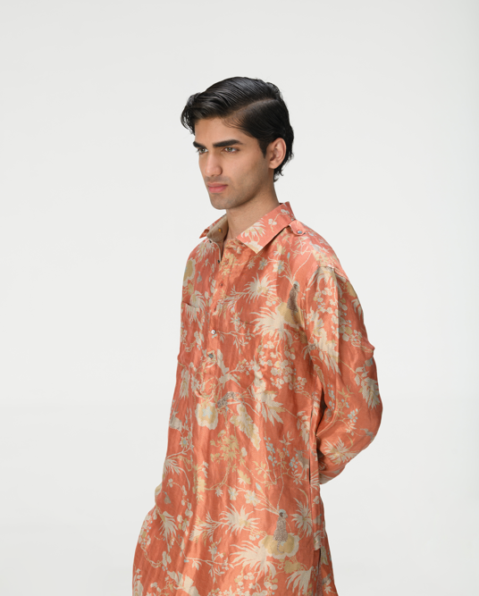 Bullet Kurta Silk Brocade Coral - Elegant Indian Traditional Wear for Men & Women | Perfect for Weddings, Festivals & Special Occasions