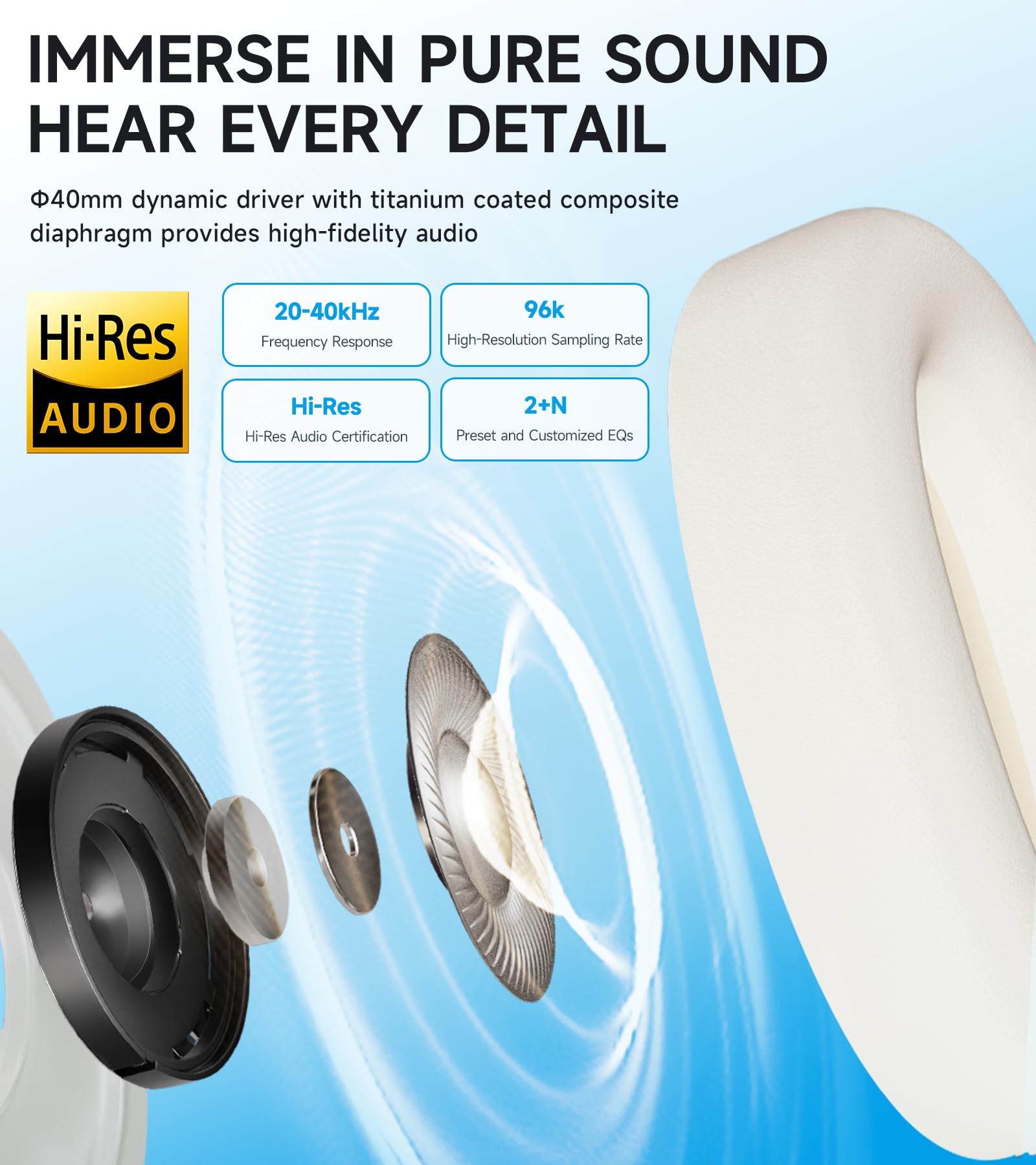 Edifier W800BT Pro Hybrid Active Noise Cancelling Wireless Headphones - Hi-Res Audio, AI Call Noise Reduction, 45H Battery Life, Fast Charging, Foldable Design, Bluetooth 5.4 Over-Ear Headset (Ivory) - Perfect for Travel, Work, and Home Entertainment