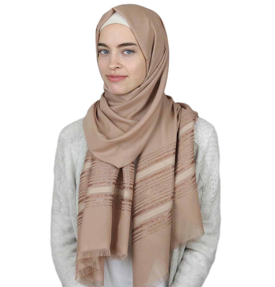 Aker Shimmer Chiffon Hijab Shawl - Soft Lightweight Muslim Headscarf for Women, Beige - Perfect for Daily Wear, Prayer & Special Occasions