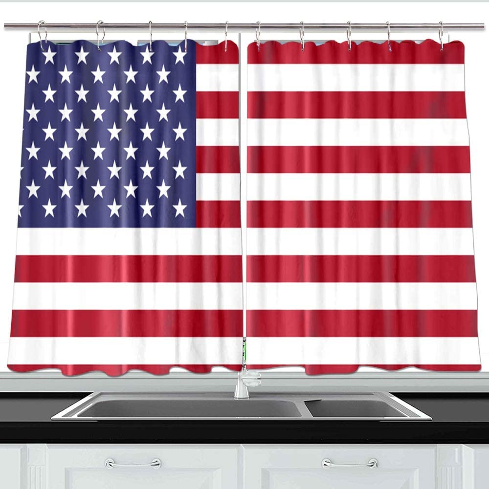 3D Digital American Flag Stripes Curtains - USA Patriotic Window Drapes for Independence Day Decor, Kitchen & Living Room Window Treatments with Hooks, 30x42 Inches - Perfect for Home, Office & Party Decorations
