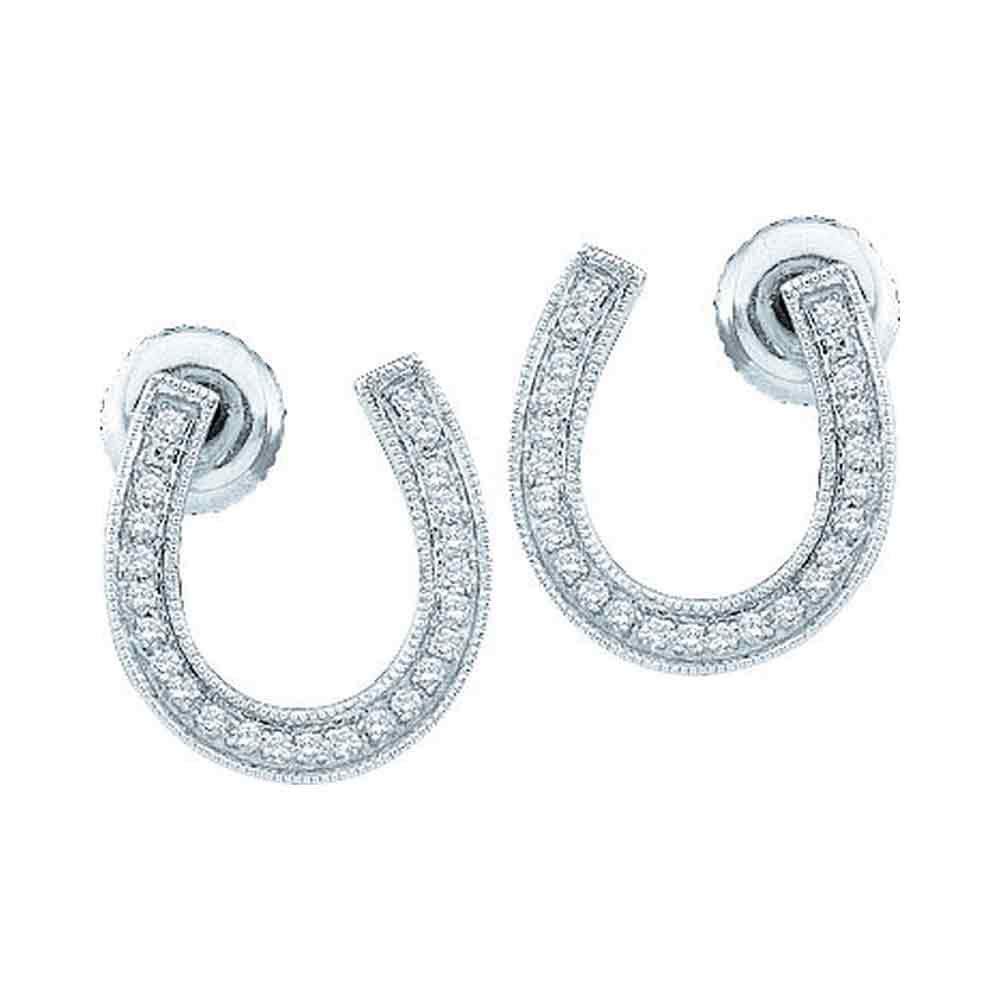 10K White Gold Diamond Horseshoe Stud Earrings for Women - 1/6 Cttw - Lucky Charm Jewelry for Everyday Wear & Special Occasions