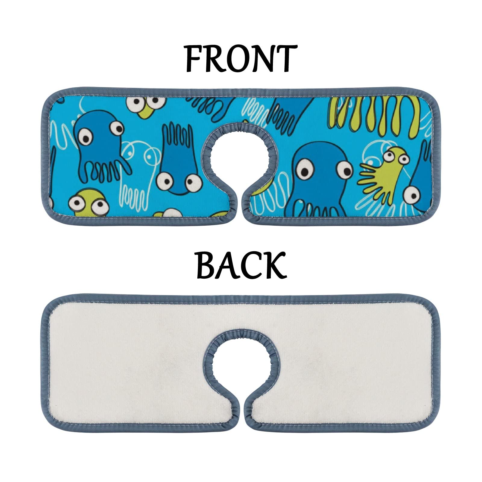 15'' Blue Octopus Kitchen Faucet Absorbent Mat - Microfiber Sink Splash Guard, Dish Cleaning & Drying Pads for Kitchen & Bathroom Countertops, Perfect for Daily Dishwashing and Surface Protection