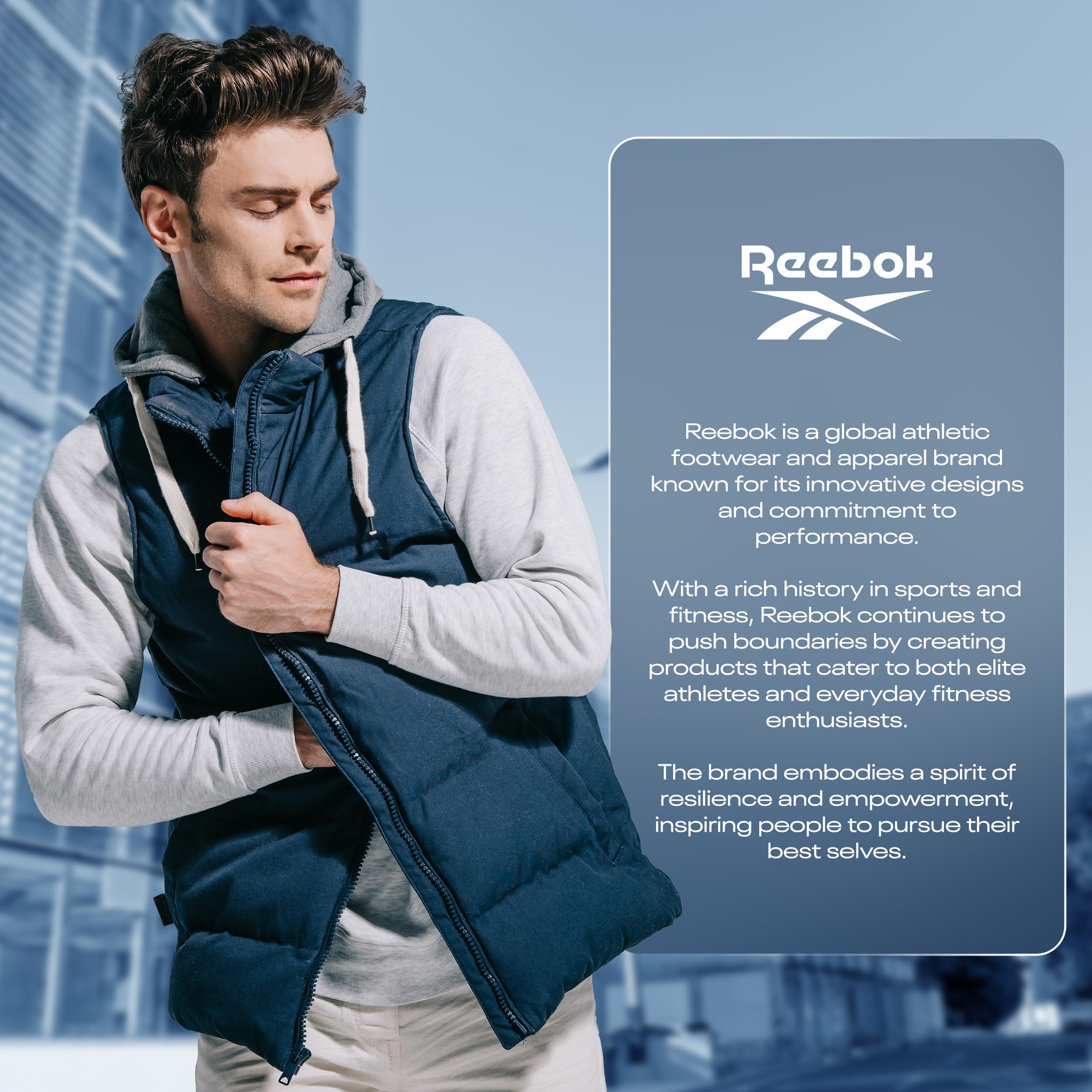Reebok Men's Lightweight Down Alternative Puffer Vest - Winter Warmth & Comfort - Ideal for Outdoor Activities, Hiking, and Casual Wear