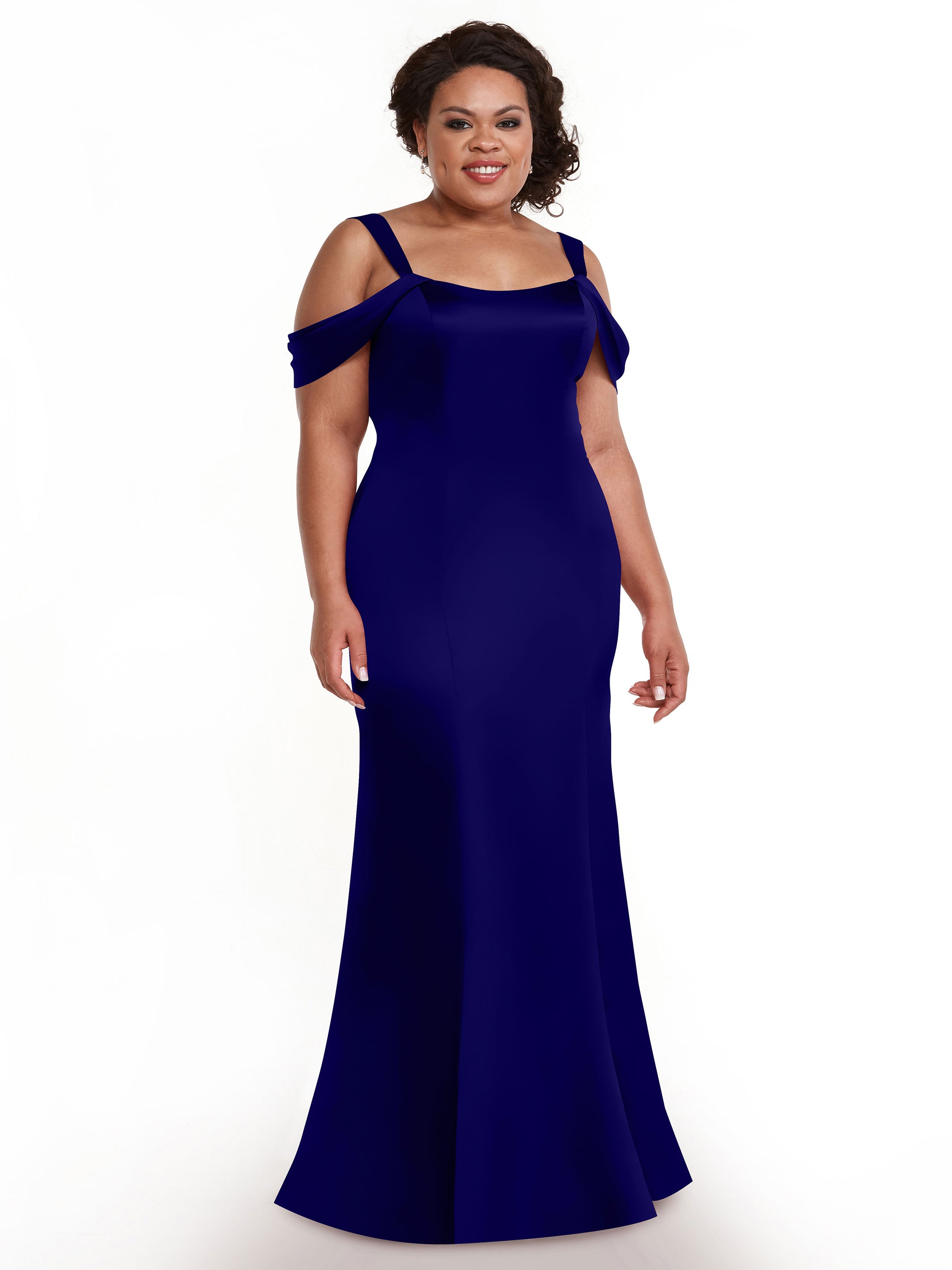 Elegant 80151 Fitted Satin Bridesmaid Dress with Off-The-Shoulder Sleeves - Perfect for Weddings, Formal Events & Special Occasions